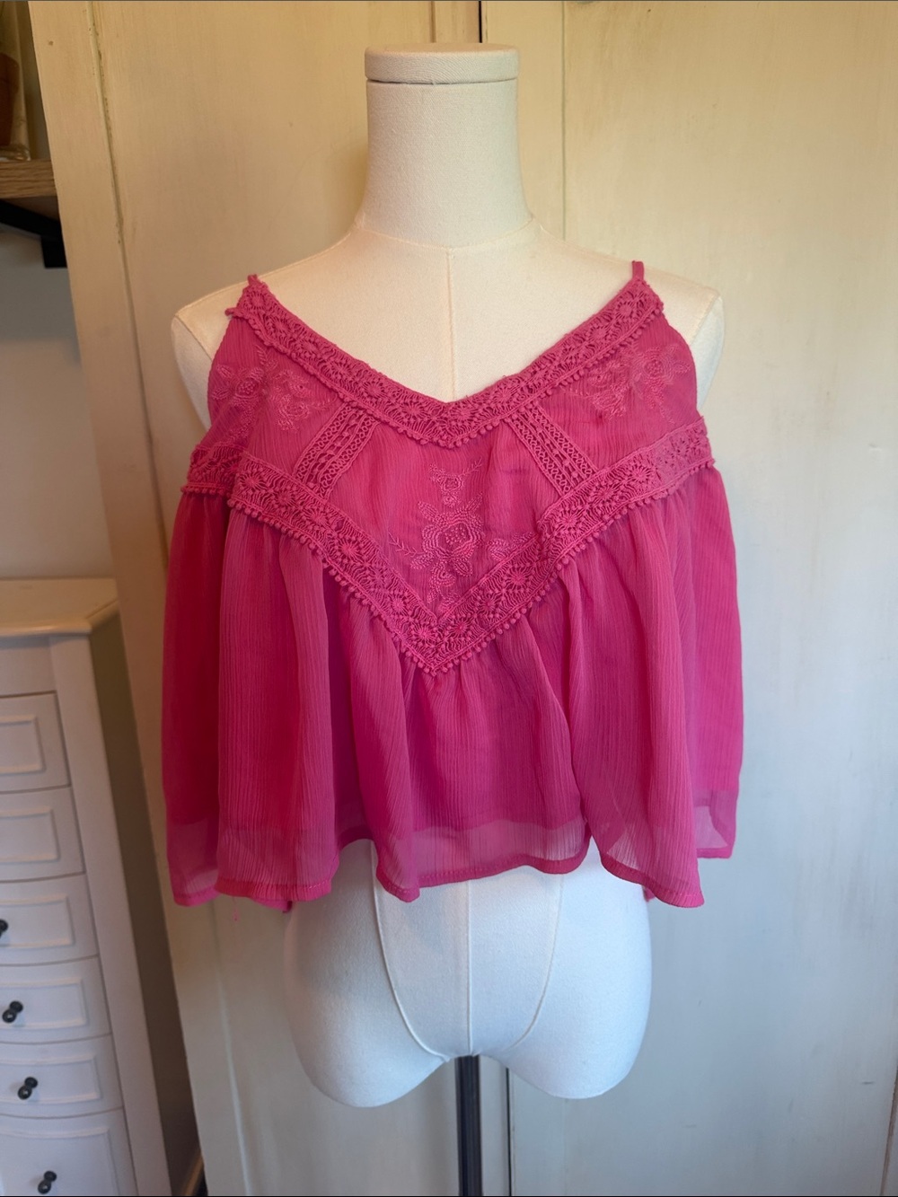 Lace-Trim Hot Pink V-Neck Camisole